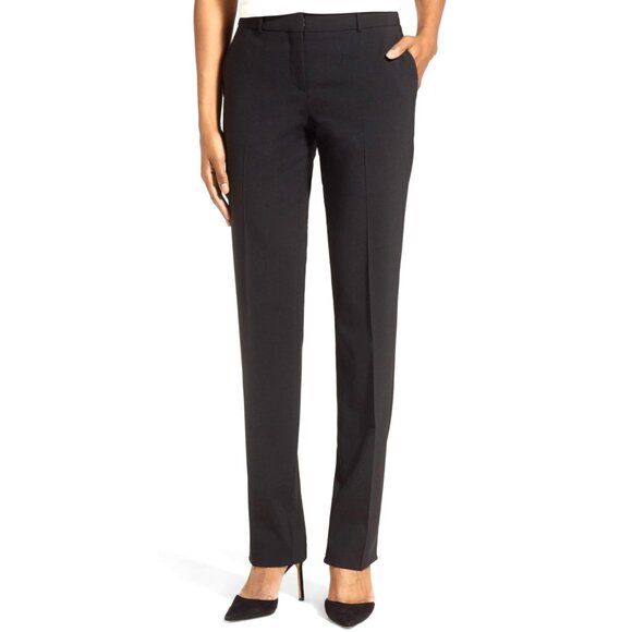 BOSS Womens Black Dress Pants 12 Sleek Career Trousers Straight‑Leg Stretch Wool - Picture 1 of 11